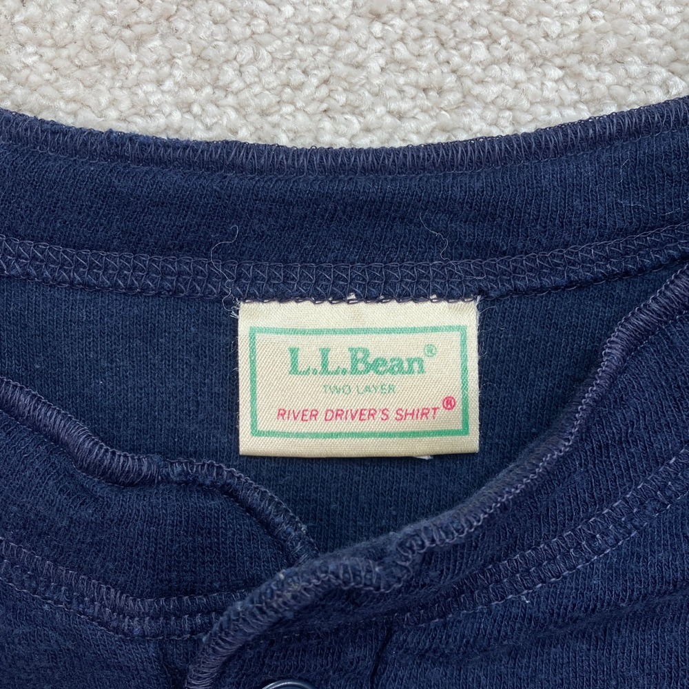 VTG LL Bean Mens Small River Driver Shirt Navy Blue Wool Blend Henley USA Made - Picture 3 of 7